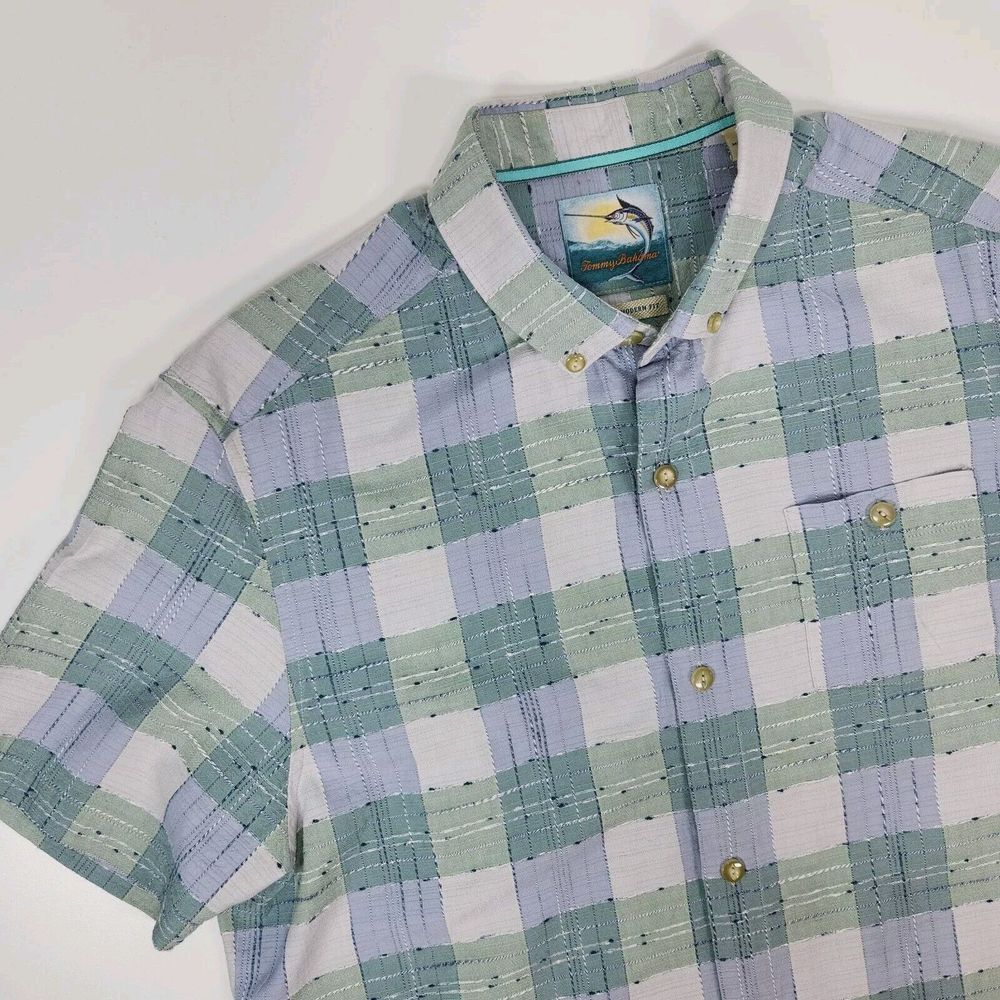 Tommy Bahama Island Modern Fit Mens Size M Silk/Cotton Plaid Short Sleeve EUC